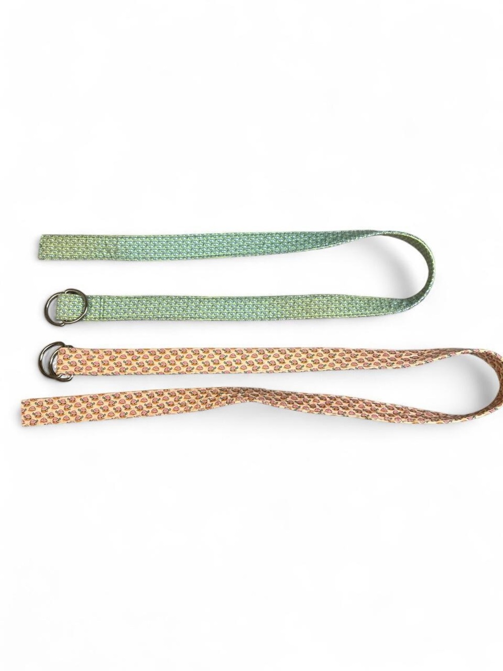 Vineyard Vines Green and Peach Double-Ring Fabric Belts - Women Accessories